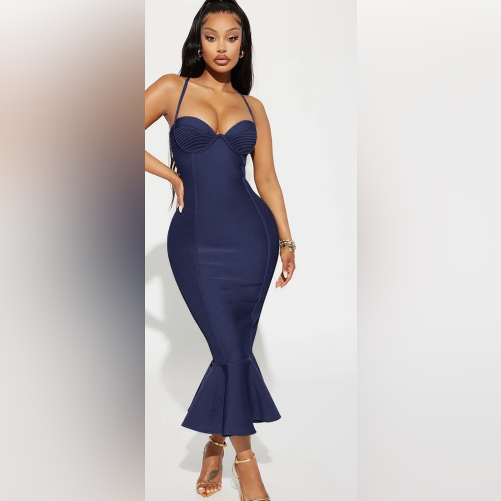 Fashion Nova Blue Sweetheart Bodycon Midi Dress